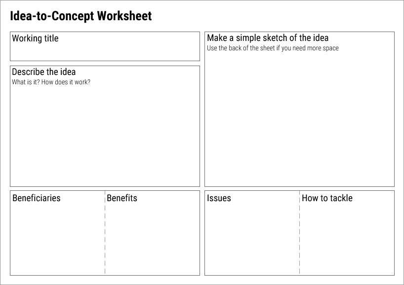 Idea-to-Concept Worksheet Idea-to-Concept Worksheet